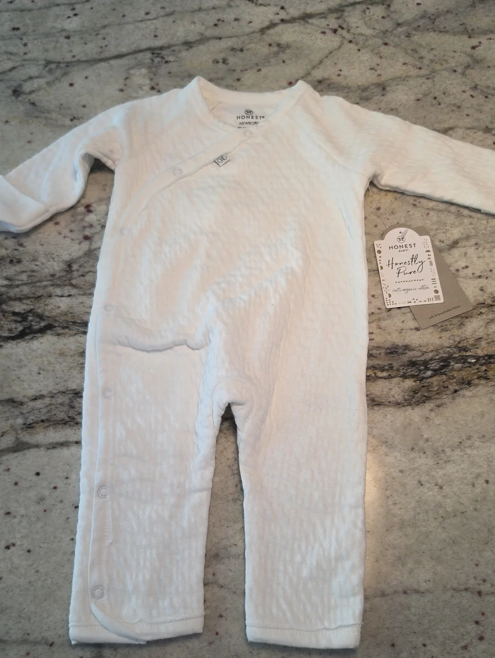 Honest Baby White Quilted 100% Organic Cotton One-Piece Romper Newborn Nwt